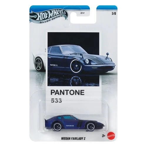 Hot Wheels Nissan Fairlady Z model car in Pantone 533 packaging