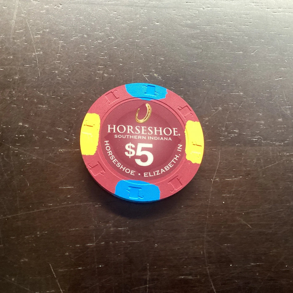 Horseshoe $5 Elizabeth, Southern Indiana Gaming Poker Casino Chip