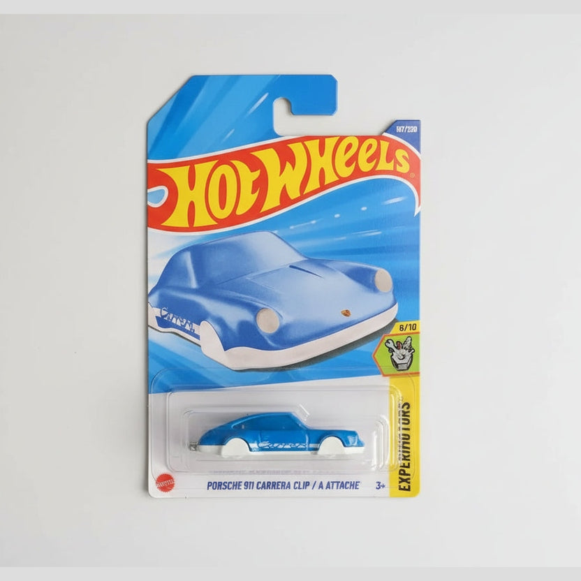 Hot Wheels Porsche 911 Carrera Clip/A Attache toy car in packaging on a white background