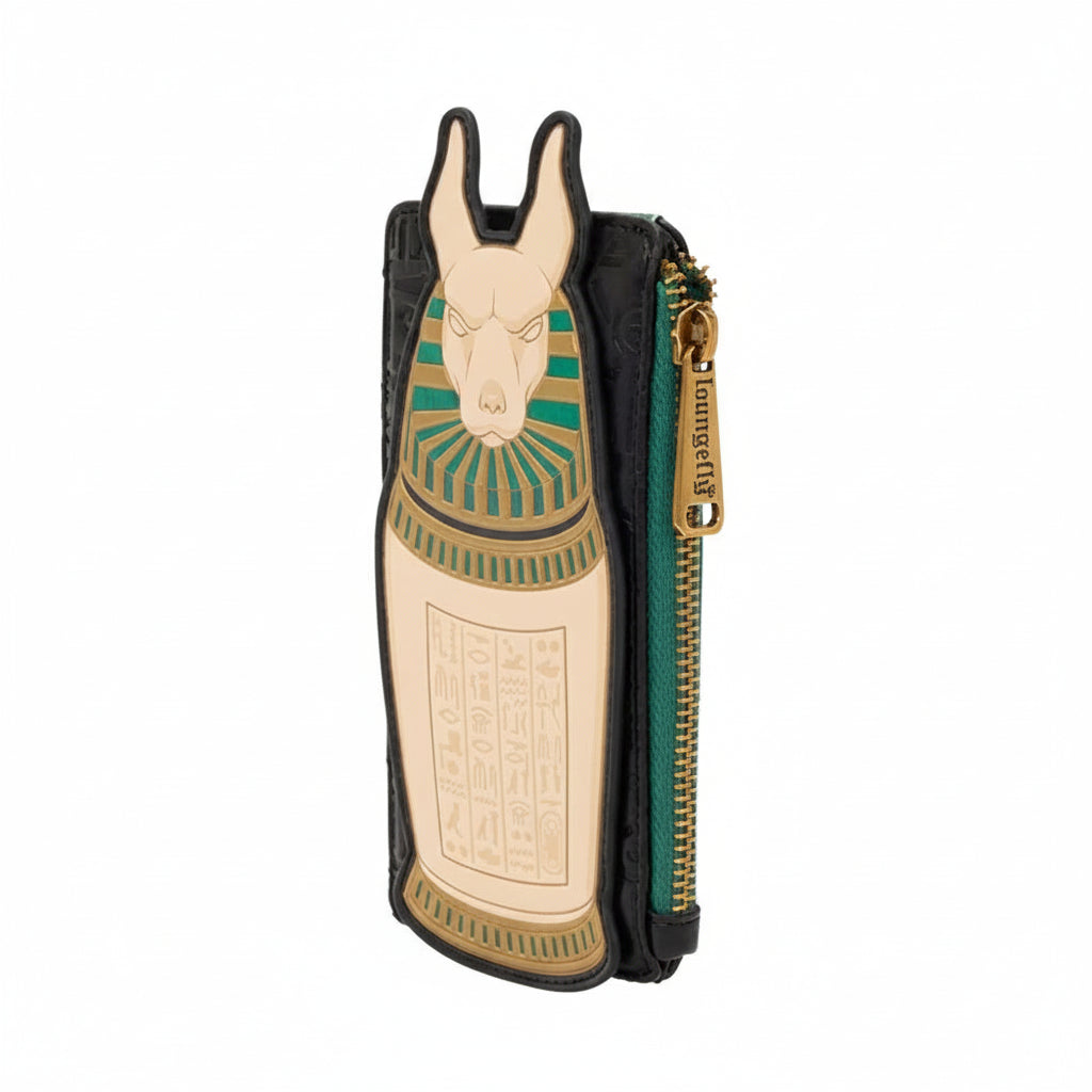  wallet with an Egyptian-themed design featuring a bull-like creature on a white background