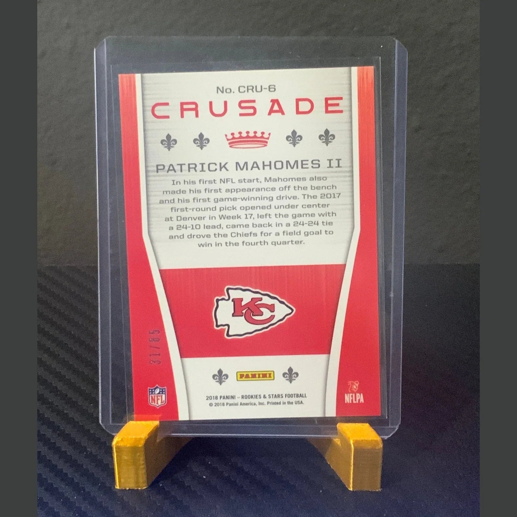 2018 Rookies & Stars Crusade Pink PATRICK MaHOMES /85 - Kansas City Chiefs