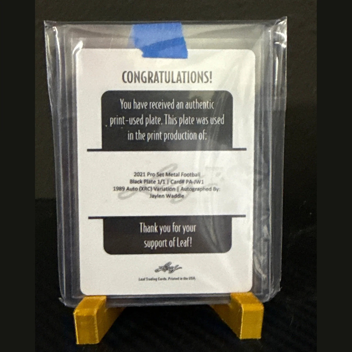 JAYLEN WADDLE 2021 LEAF PRO SET METAL ROOKIE BLACK PRINTING PLATE AUTO XRC 1/1