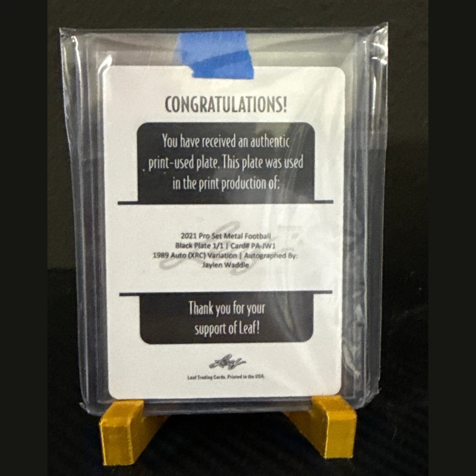 JAYLEN WADDLE 2021 LEAF PRO SET METAL ROOKIE BLACK PRINTING PLATE AUTO XRC 1/1