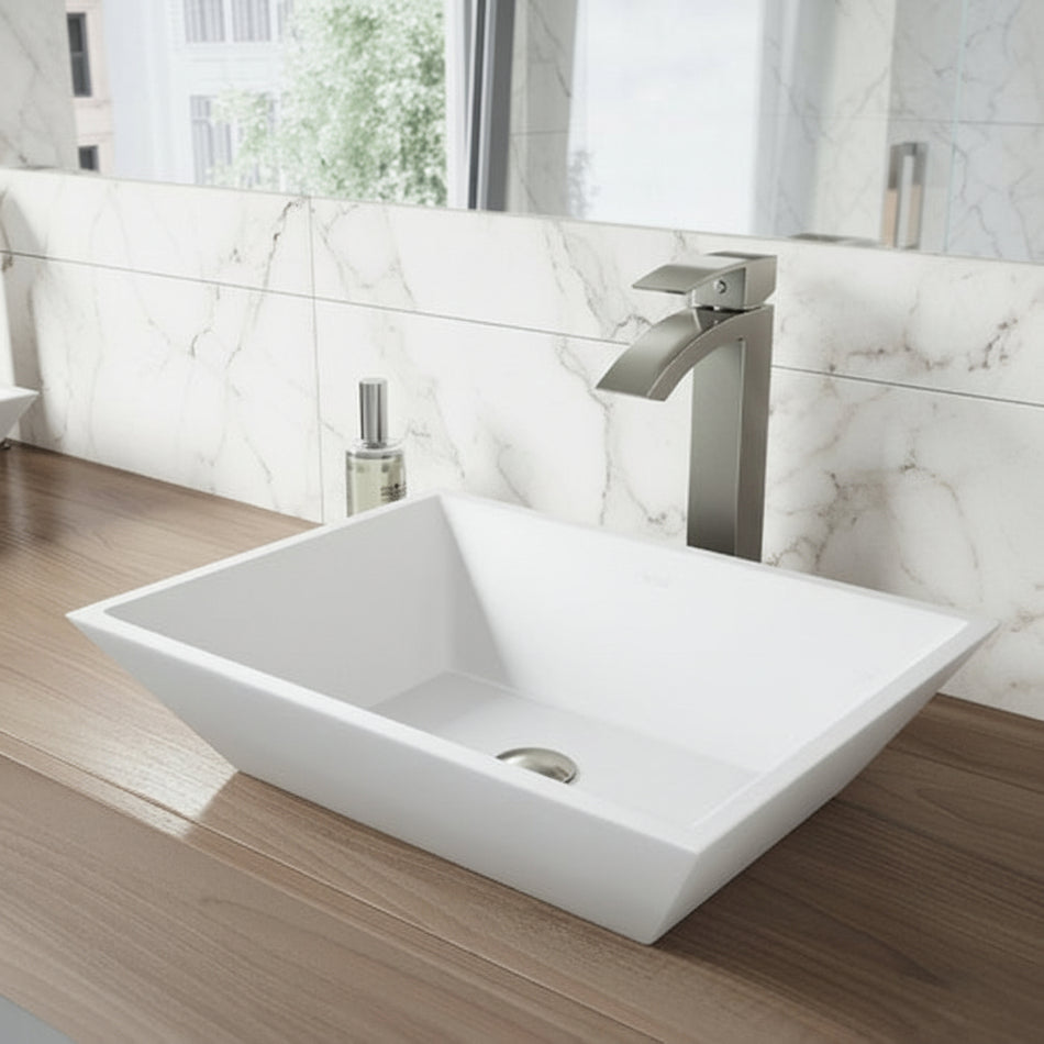 Vigo Vinca Rectangular Stone Sink VG04007 White 18x14
