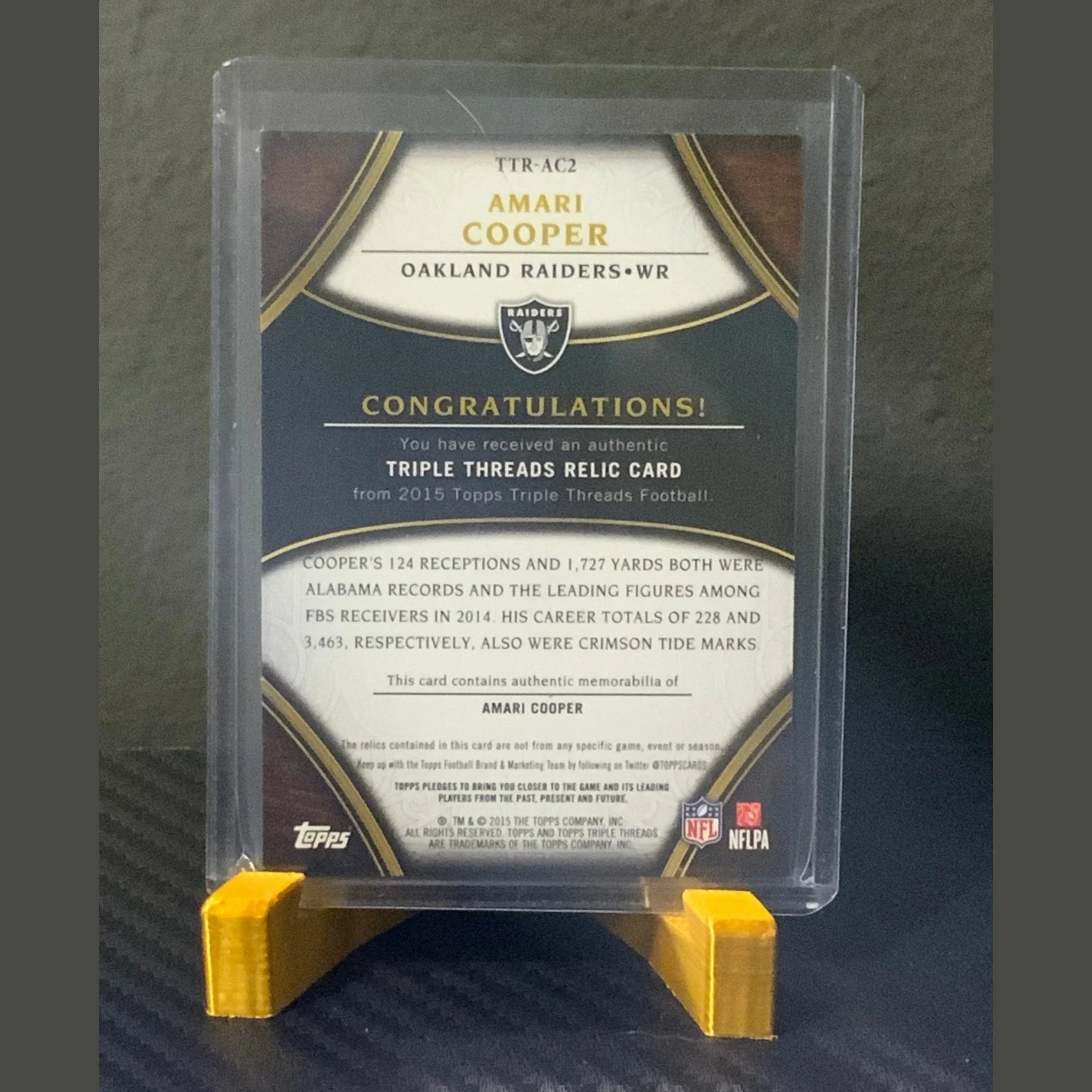 2015 Topps Triple Threads Relics Amari Cooper Rookie 8/9 Triple Jersey Patch