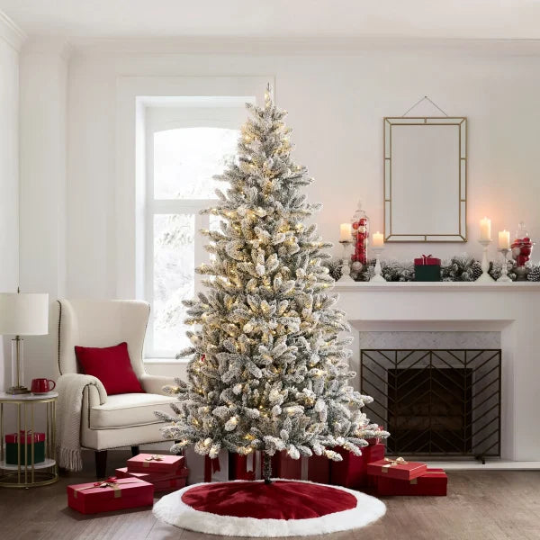 NEW My Texas House 7.5ft Pre-Lit Flocked Green Birmingham Fir Artificial Christmas Tree with 400 White LED Lights