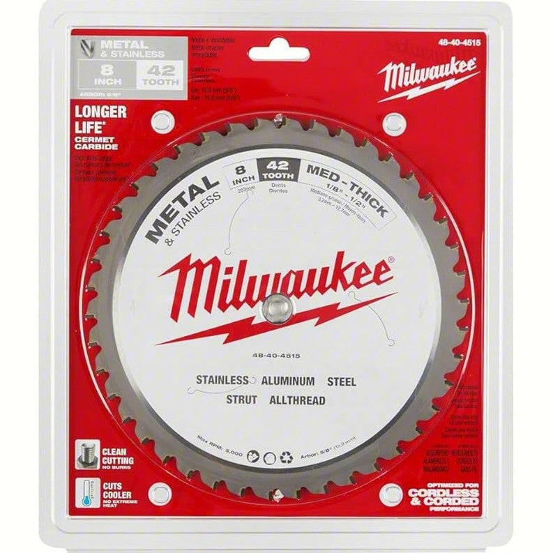 NEW Milwaukee 48-40-4515 8-Inch 42-TPI Durable Metal Cutting Circular Saw Blade.