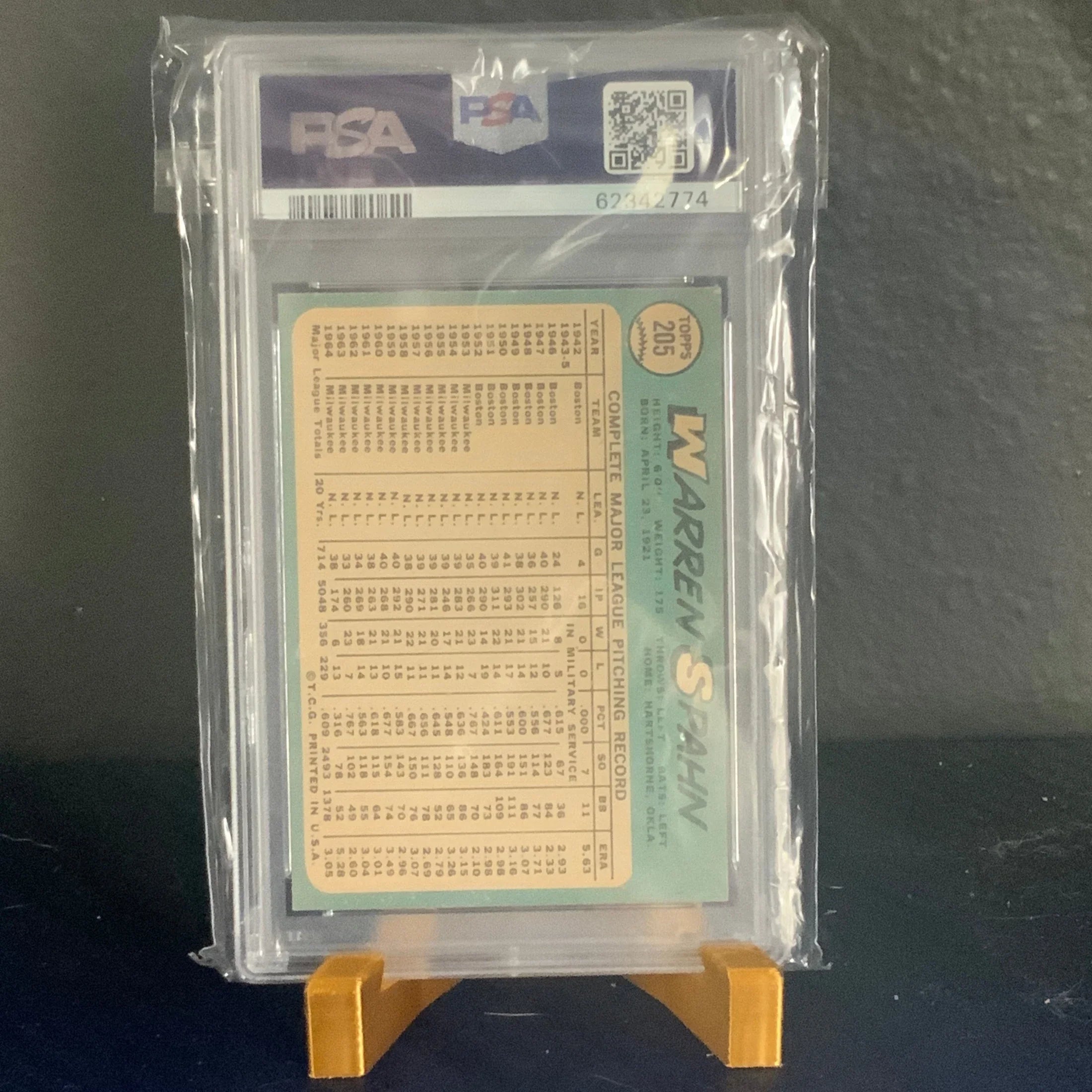 1965 Topps #205 Warren Spahn PSA VG-EX 4