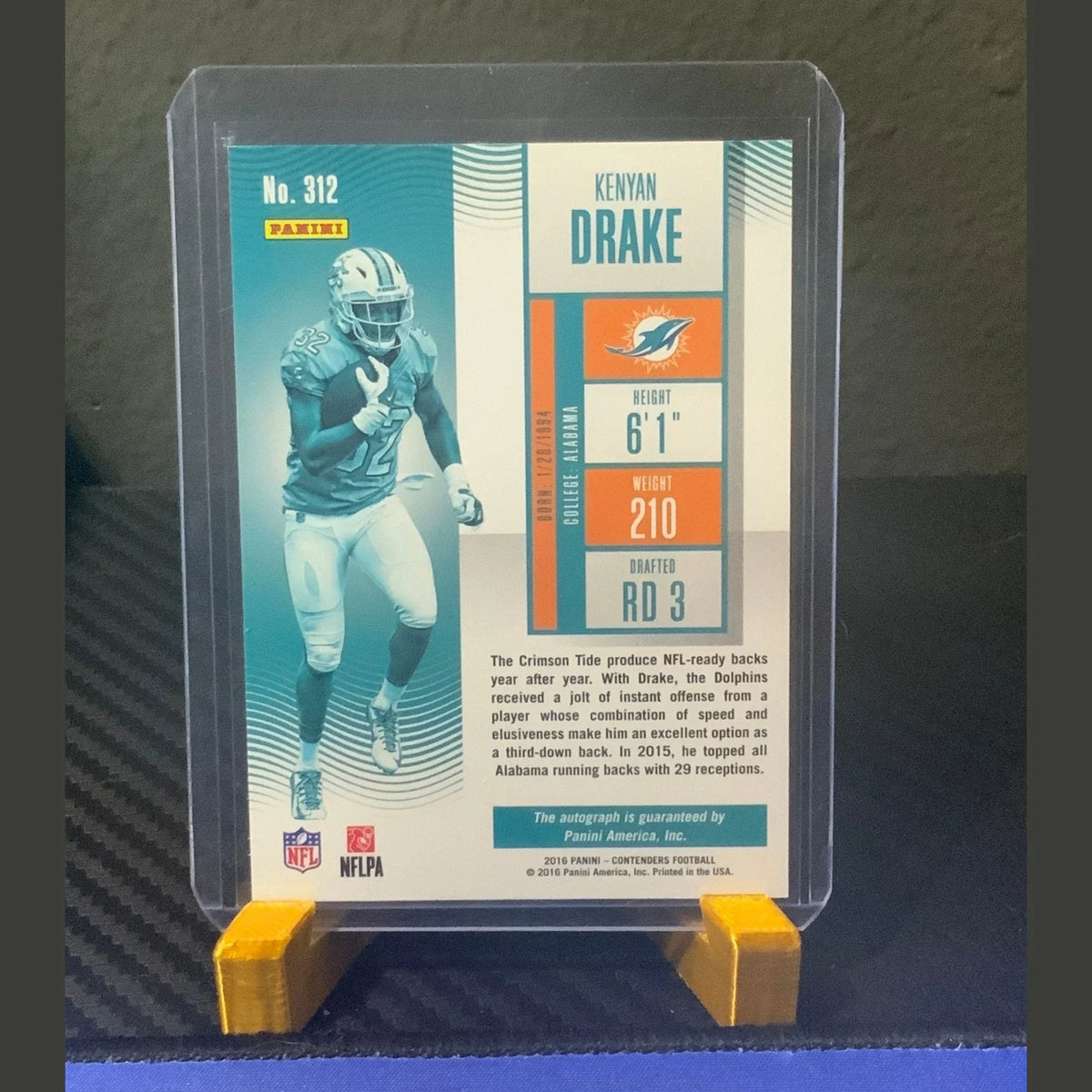 2016 Panini Contenders #312 Kenyan Drake Autographed Rookie RC Miracle in Miami