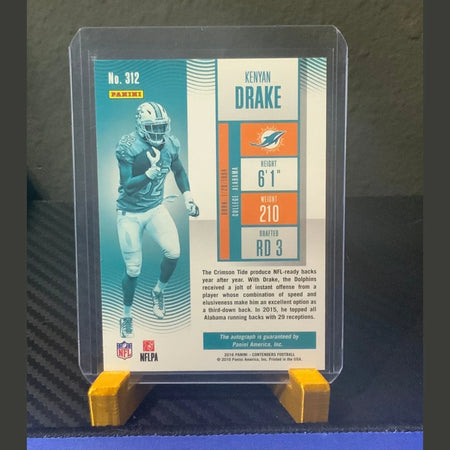 2016 Panini Contenders #312 Kenyan Drake Autographed Rookie RC Miracle in Miami