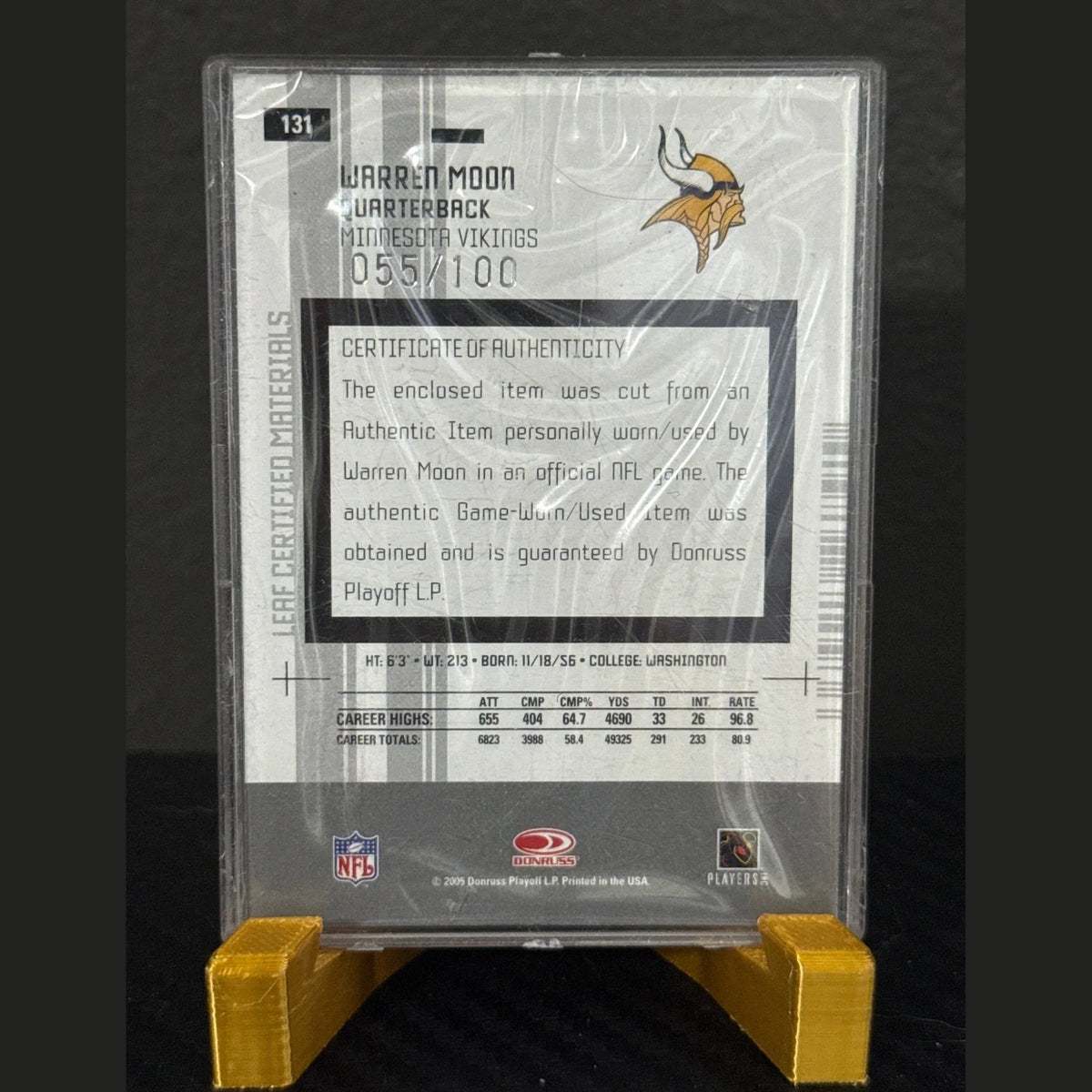 2005 Leaf Certified Materials Mirror Red Football Card #131 Warren Moon /100