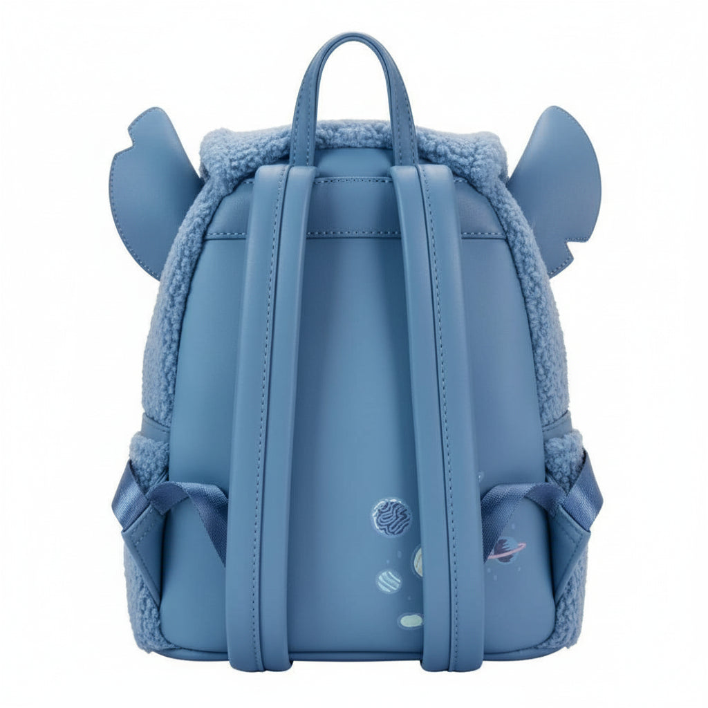 Blue backpack with animal ears and a fluffy texture on a white background