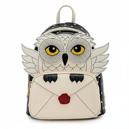 Backpack with owl design and envelope detail on a white background