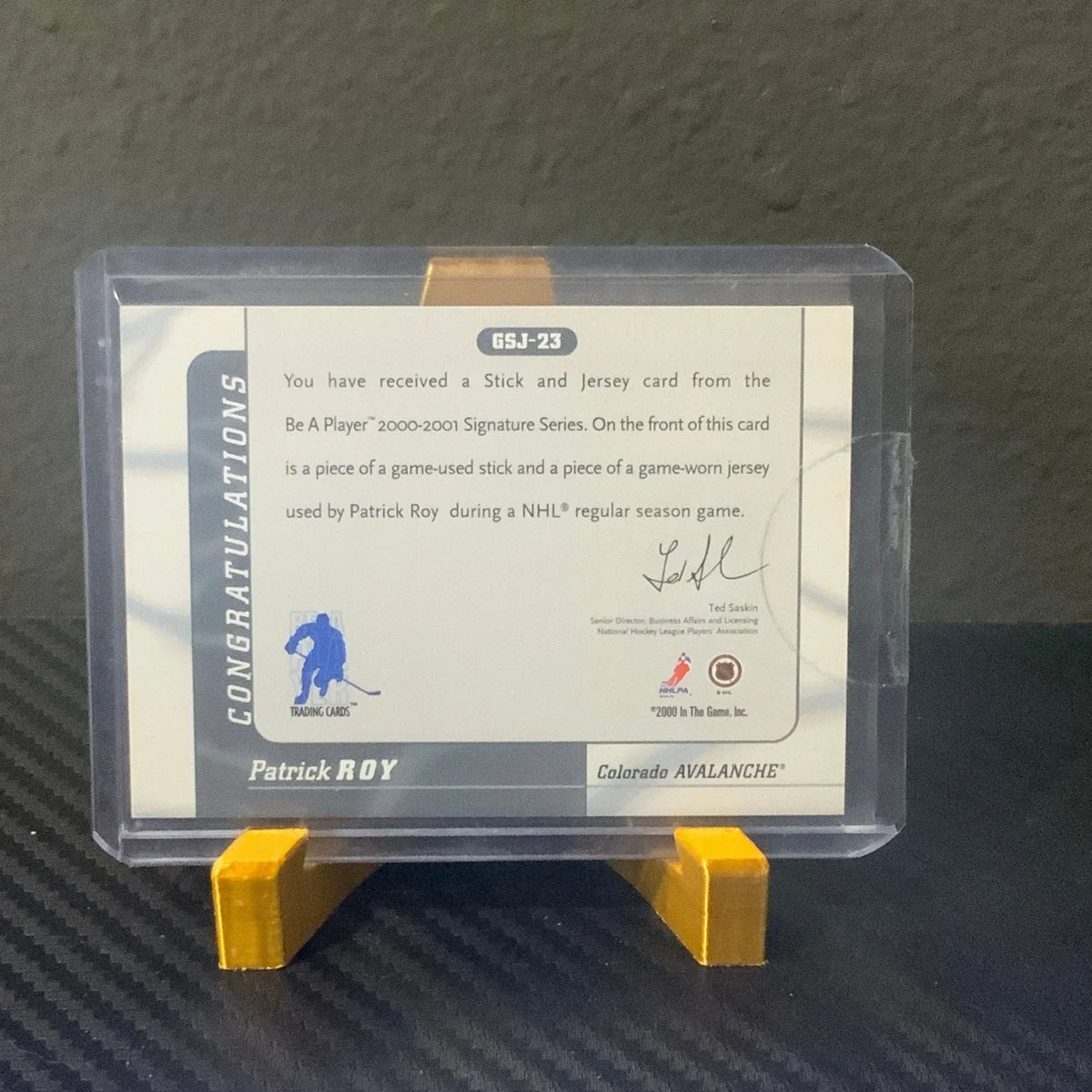 Patrick Roy 2000 in the game GU Jersey and Stick Avalanche