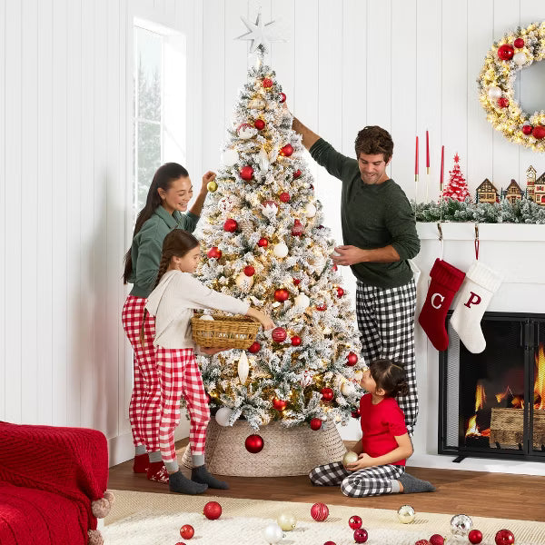 NEW Best Choice Products Pre-Lit Holiday Christmas Pine Tree 9 FT w/ Snow Flocked Branches, Warm White Lights