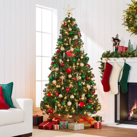 NEW Best Choice Products Pre-Lit Spruce Artificial Christmas Tree 7.5 FT w/ Easy Assembly, Metal Hinges & Foldable Base
