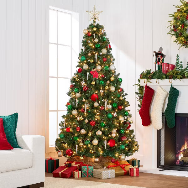 NEW Best Choice Products Pre-Lit Spruce Artificial Christmas Tree 7.5 FT w/ Easy Assembly, Metal Hinges & Foldable Base