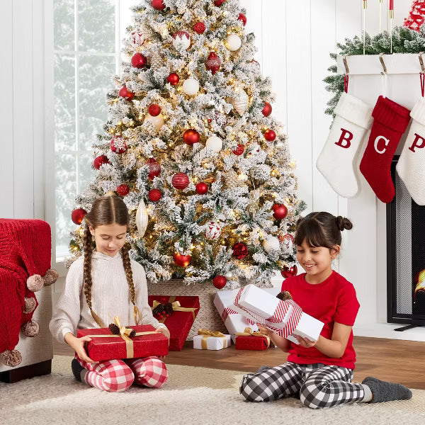 NEW Best Choice Products Pre-Lit Holiday Christmas Pine Tree 9 FT w/ Snow Flocked Branches, Warm White Lights