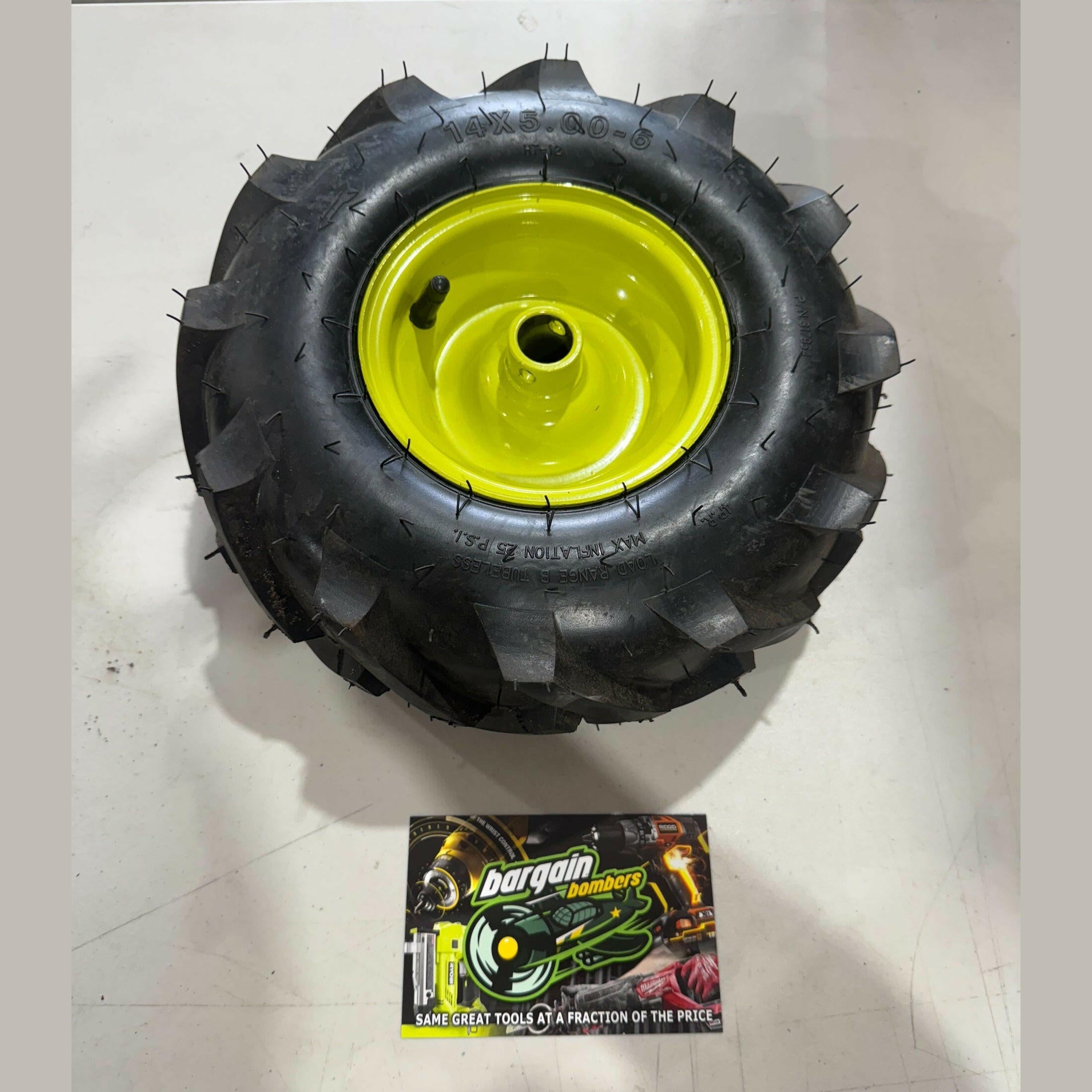 OEM Ryobi RY40702VNM Left Side Ryobi 14 x 5.00-6 Rim in Tire USED
