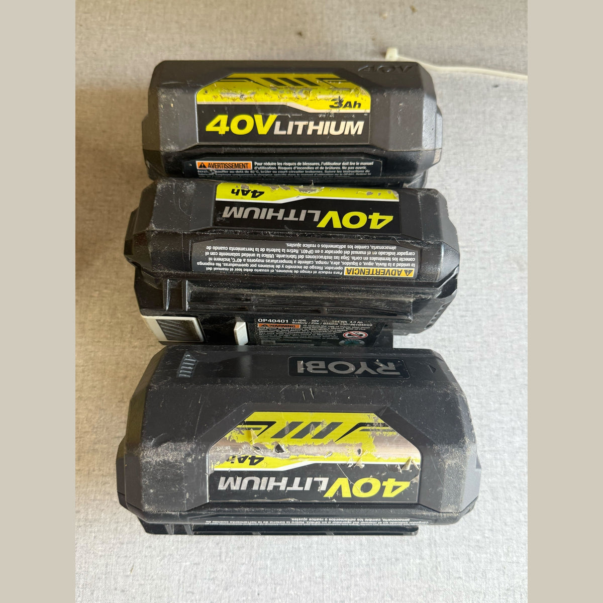 3 x Ryobi 40v Lithium Defective Batteries Parts Only/Not Working