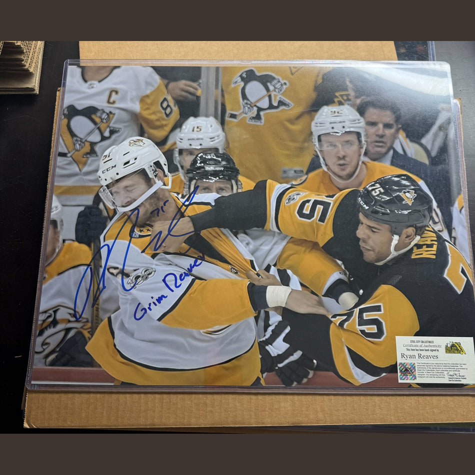 Ryan Reaves Autographed Pittsburgh Penguins 'Grim Reaver' Inscription 16x20 Photo - SCC COA
