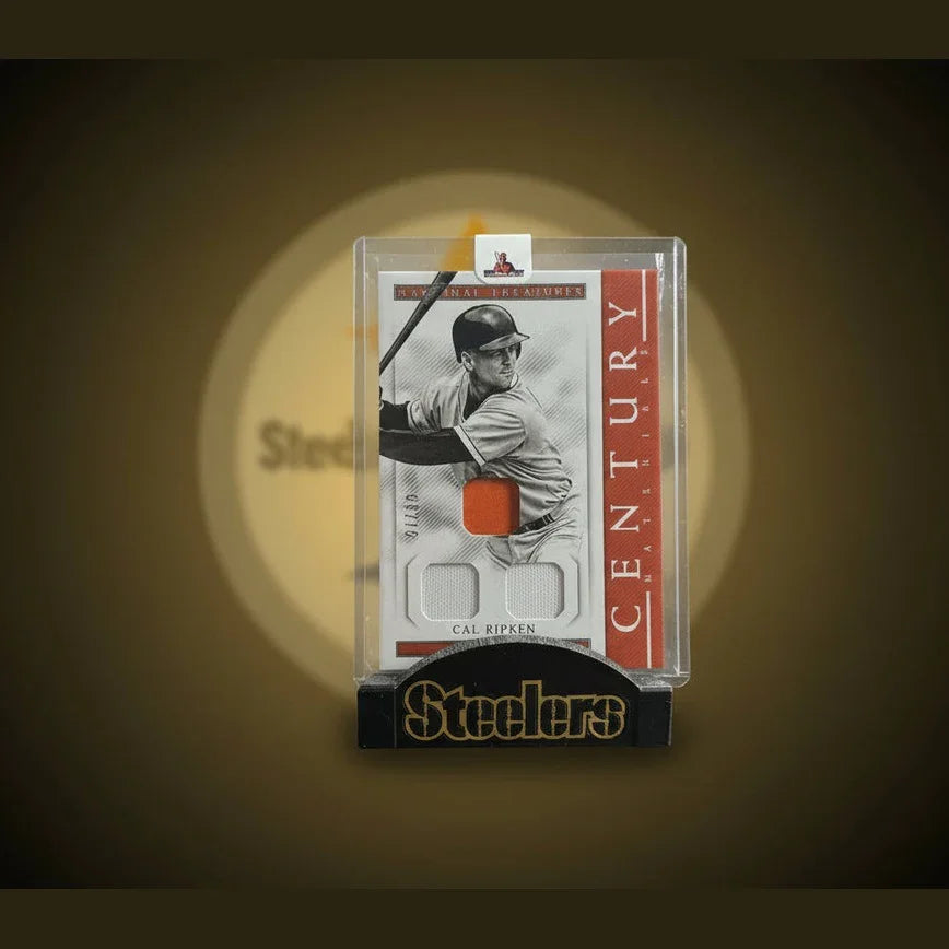 Baseball trading card of a player in a gray uniform with 'Century' and 'Stealers' branding on a reflective surface.
