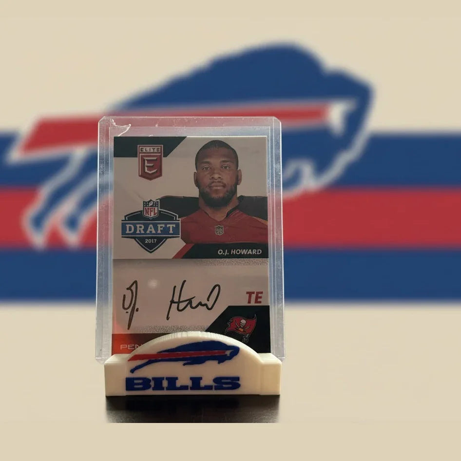 Trading card of O.J. Howard with NFL Draft 2017 logo and Buffalo Bills branding.