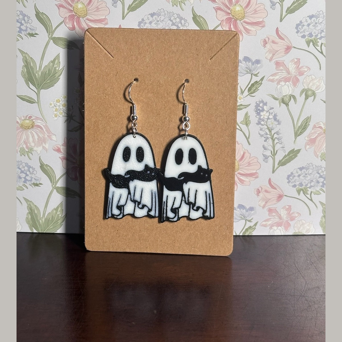 3D Printed Ghost with Black Cat Earring