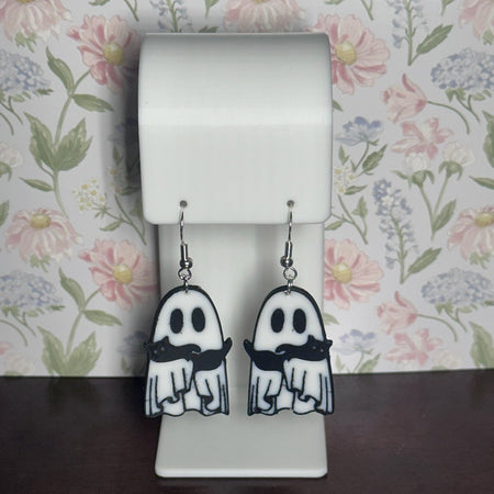 3D Printed Ghost with Black Cat Earring