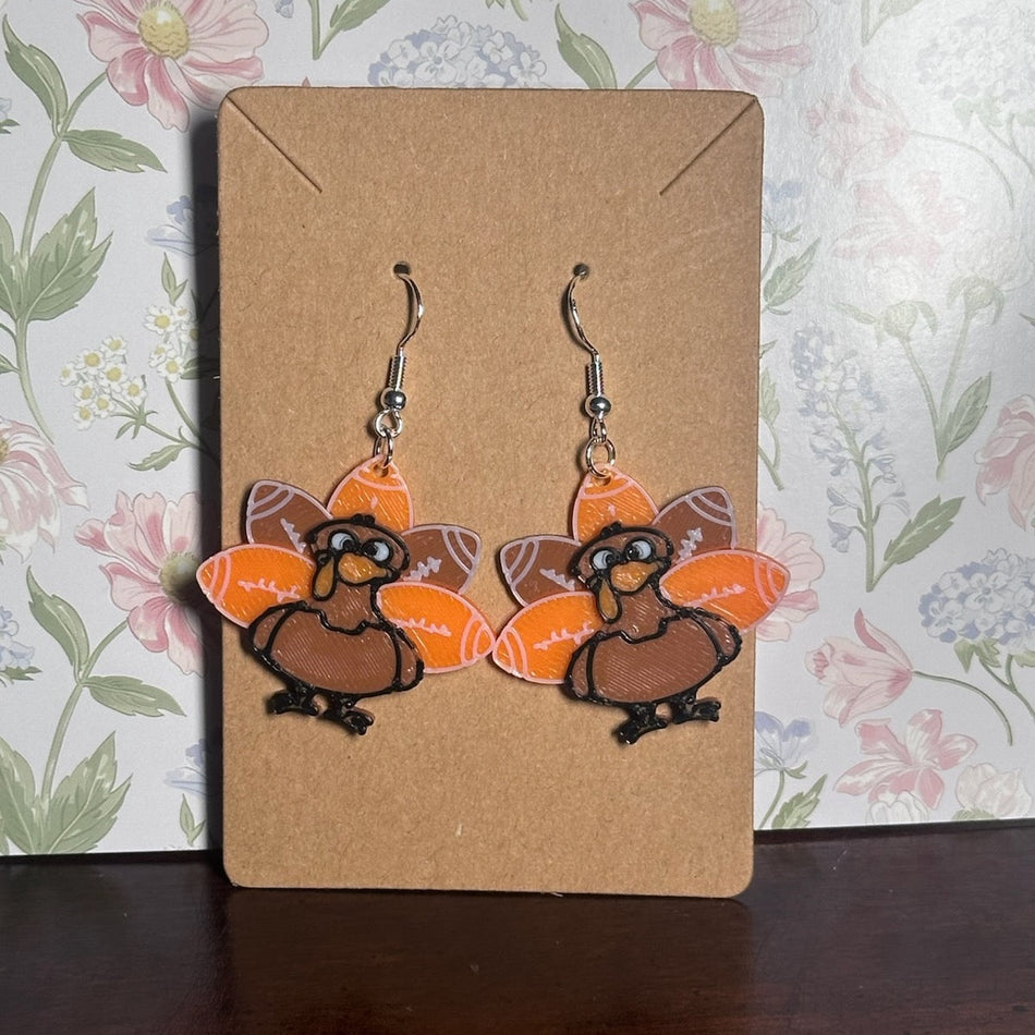 3D Printed Turkey and Football Thanksgiving Earrings
