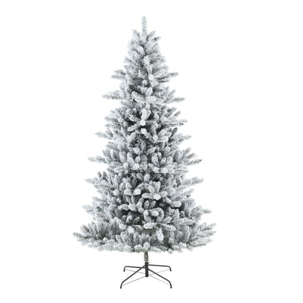 NEW My Texas House 7.5ft Pre-Lit Flocked Green Birmingham Fir Artificial Christmas Tree with 400 White LED Lights.