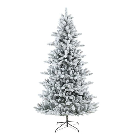 NEW My Texas House 7.5ft Pre-Lit Flocked Green Birmingham Fir Artificial Christmas Tree with 400 White LED Lights.