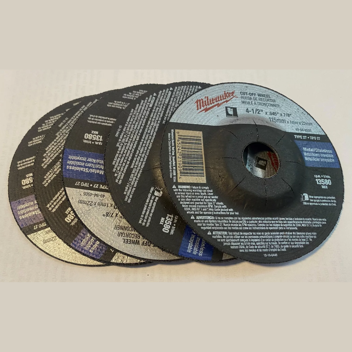 new Milwaukee 49-94-4505 Type 27, Cut-Off Wheel, 4-1/2" x .045 x 7/8 " 5pc.