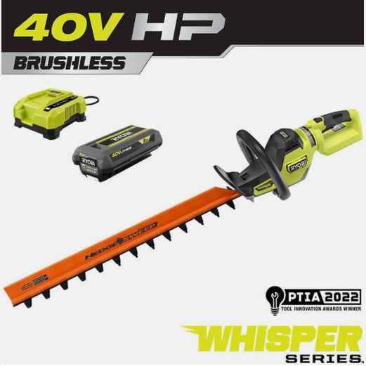 RYOBI 40V HP Brushless Whisper-Series 26-inch OB Hedge Trimmer Kit w 2.0 Ah Battery