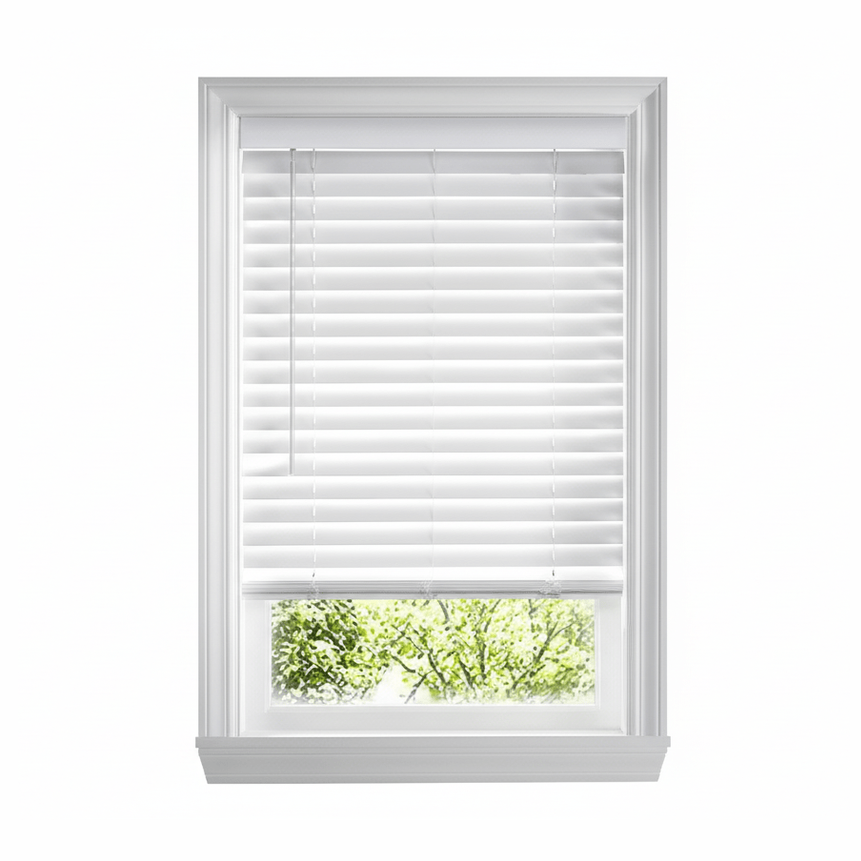 White Cordless Faux Wood Blinds for Windows with 2 in. Slats - 42.5 in. W x 48 in. L Actual Size 42 in. W x 48 in. L