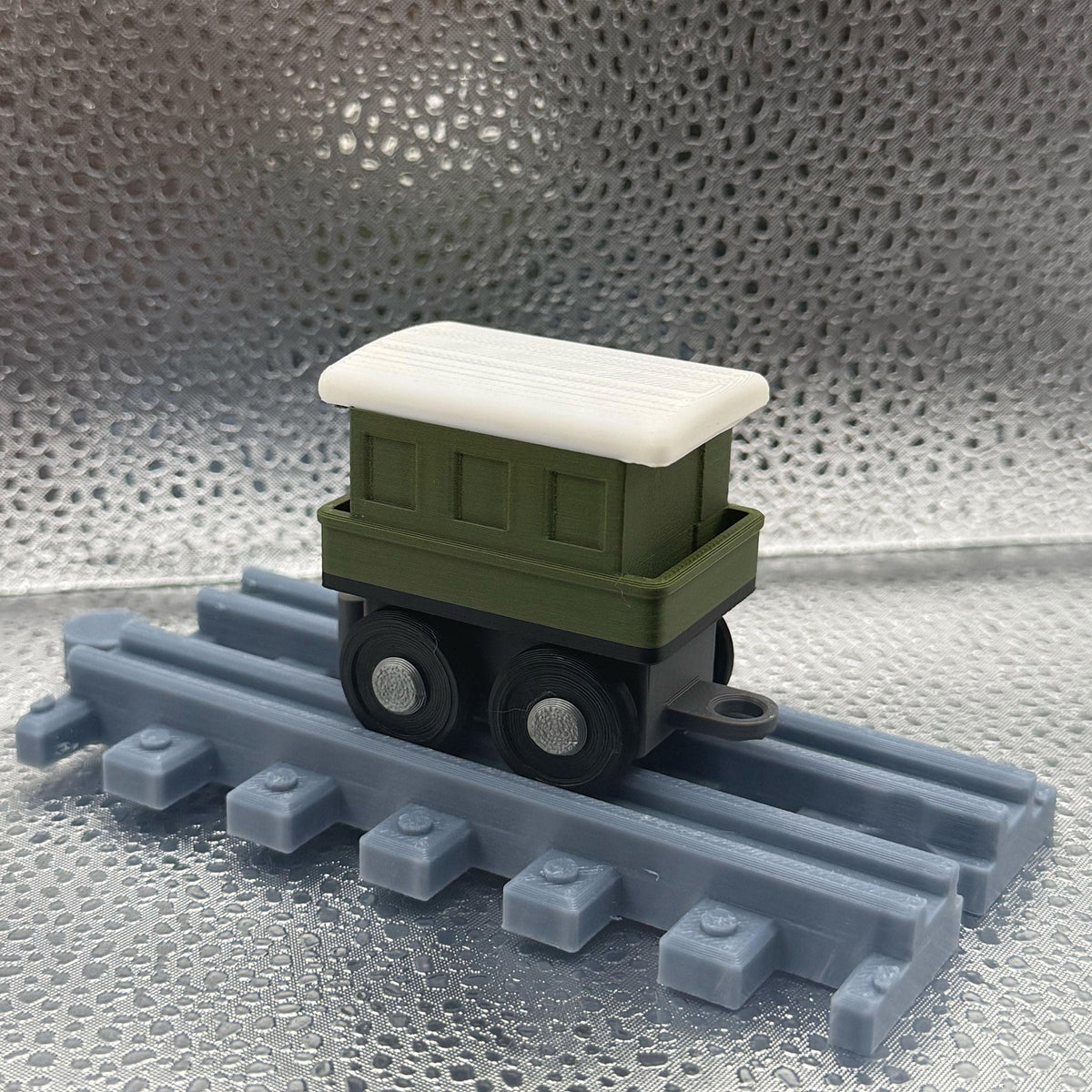 3D Printed Tiny Train Track Passenger Car.