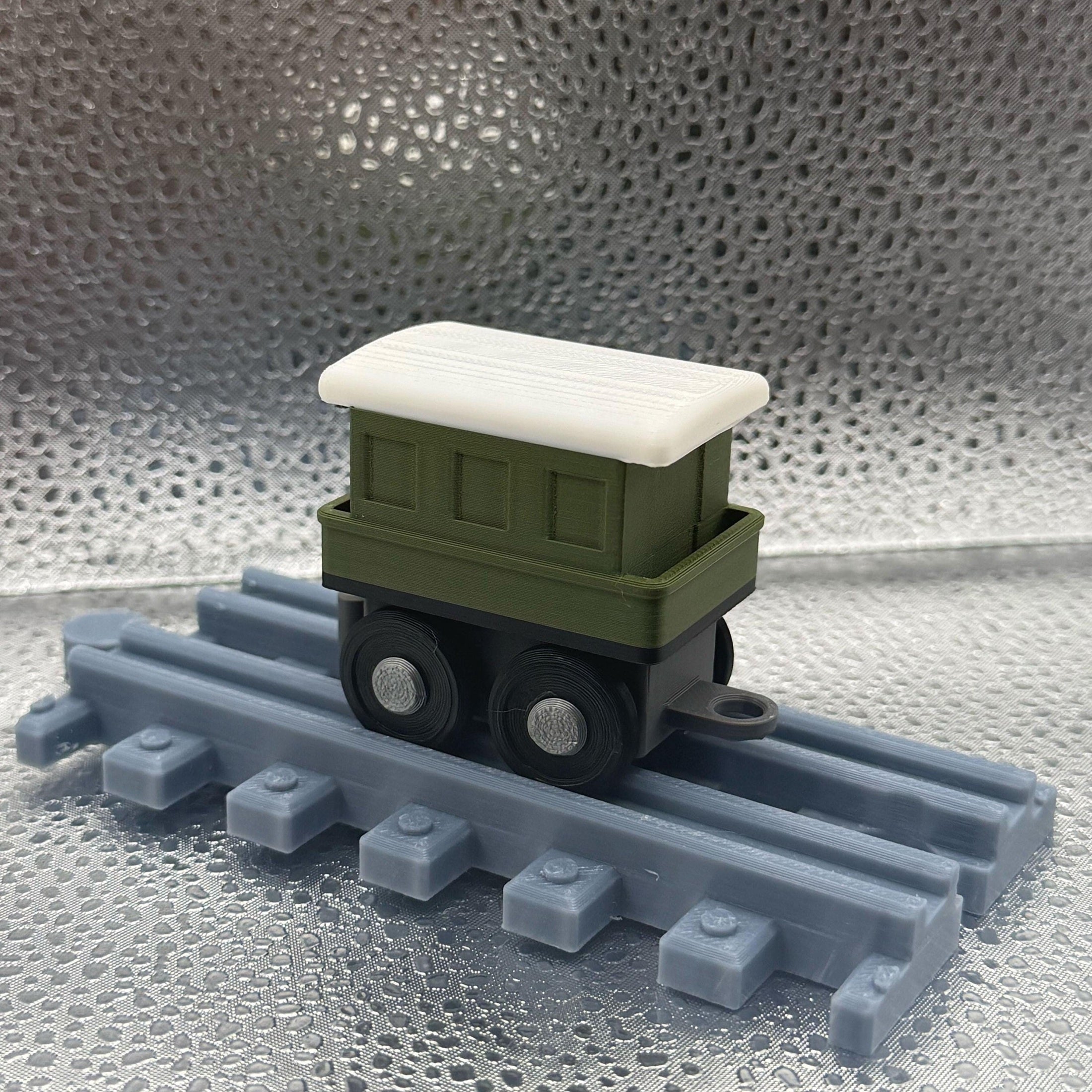 3D Printed Tiny Train Track Passenger Car.