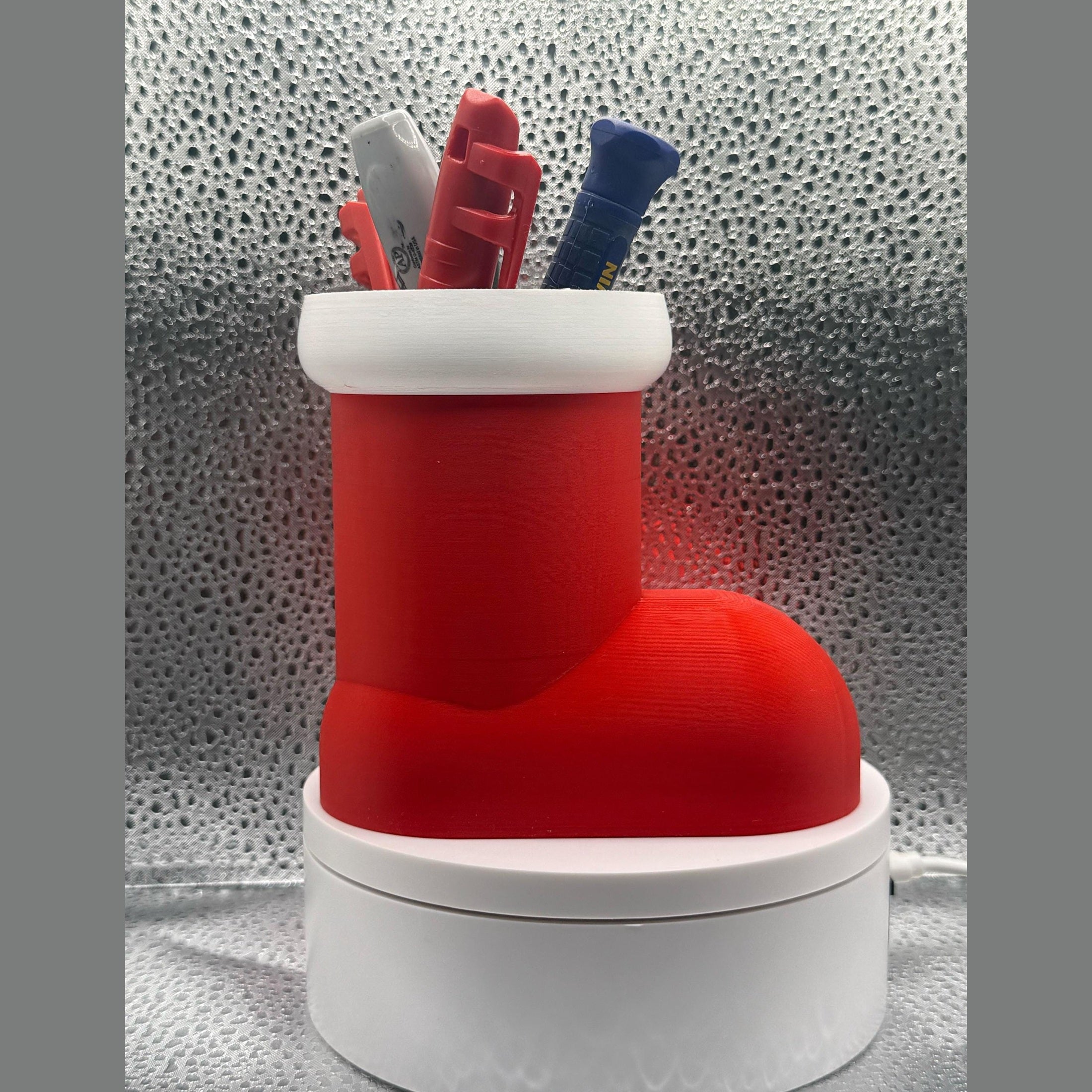 3D Printed Santa Boot Pen Holder- Bring the holidays to your desk!.
