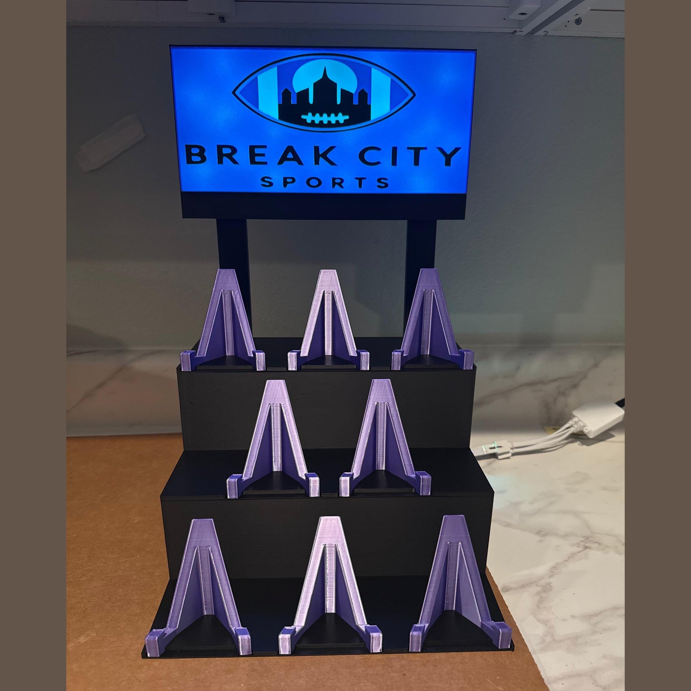 3D Printed Bleacher Card Display System / 8 Removable BASIC card stands / LOGO Light Box