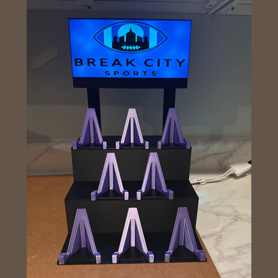 3D Printed Bleacher Card Display System / 8 Removable BASIC card stands / LOGO Light Box