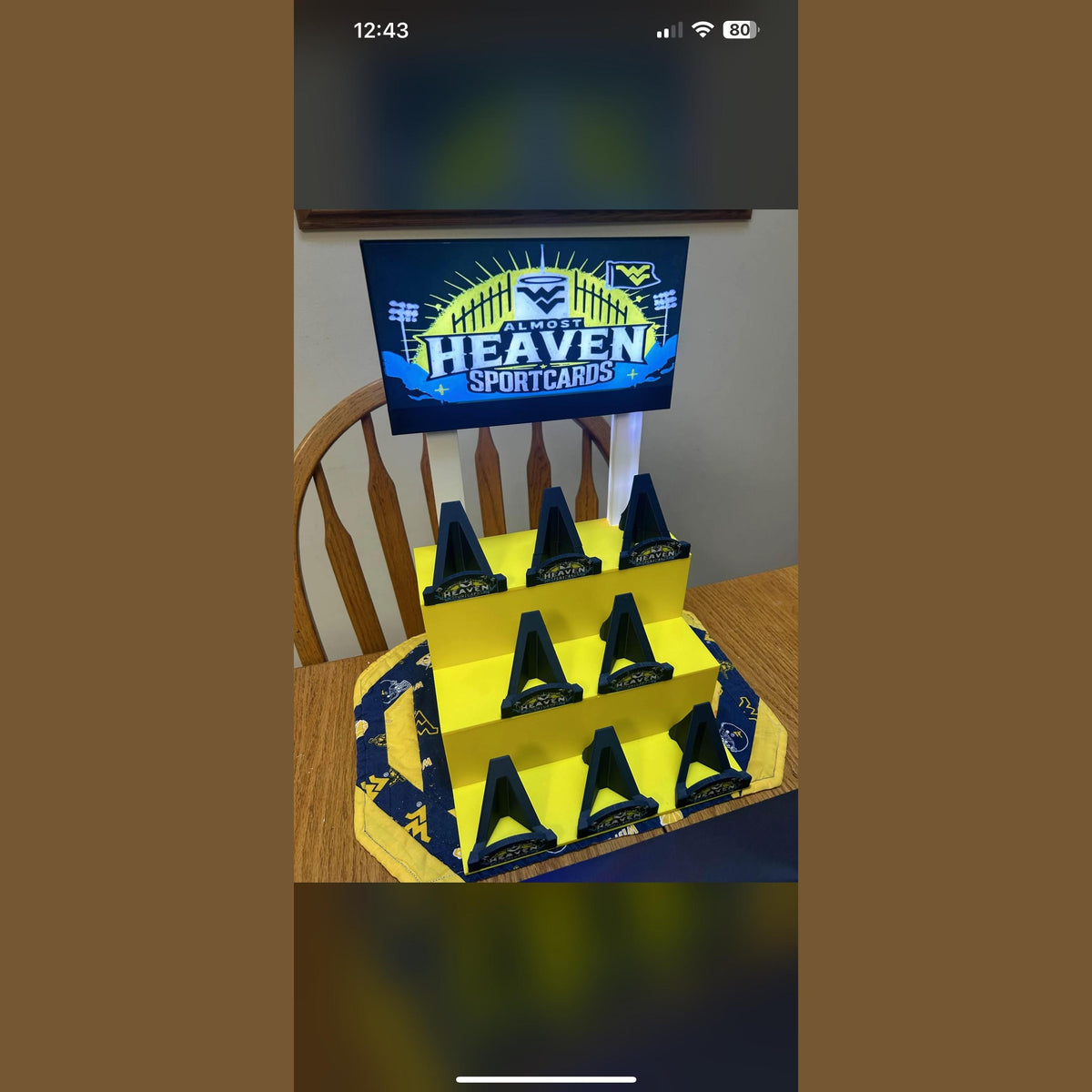 3D Printed Bleacher Card Display System / 8 Removable LOGO card stands / LOGO Light Box