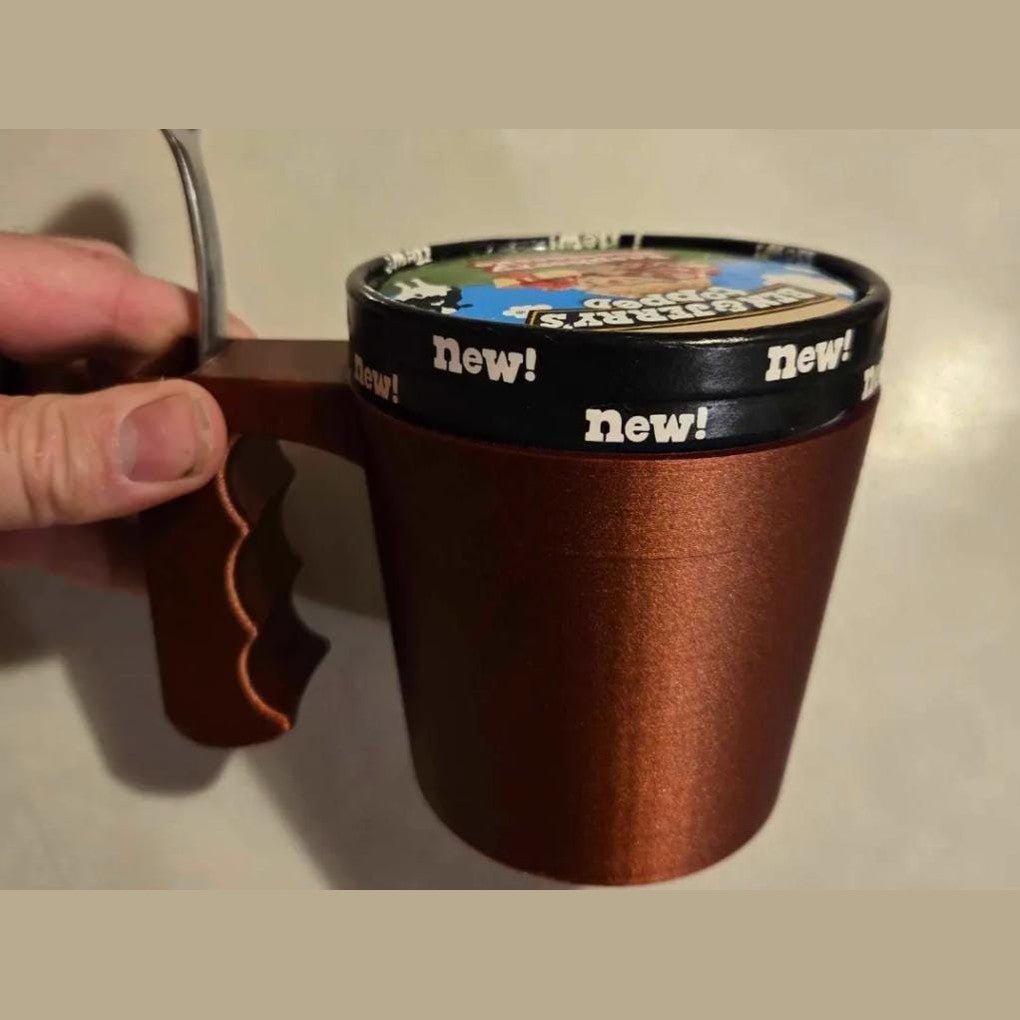 3D Printed Pint Ice Cream Holder with Spoon Slot- No more freezing hands!.