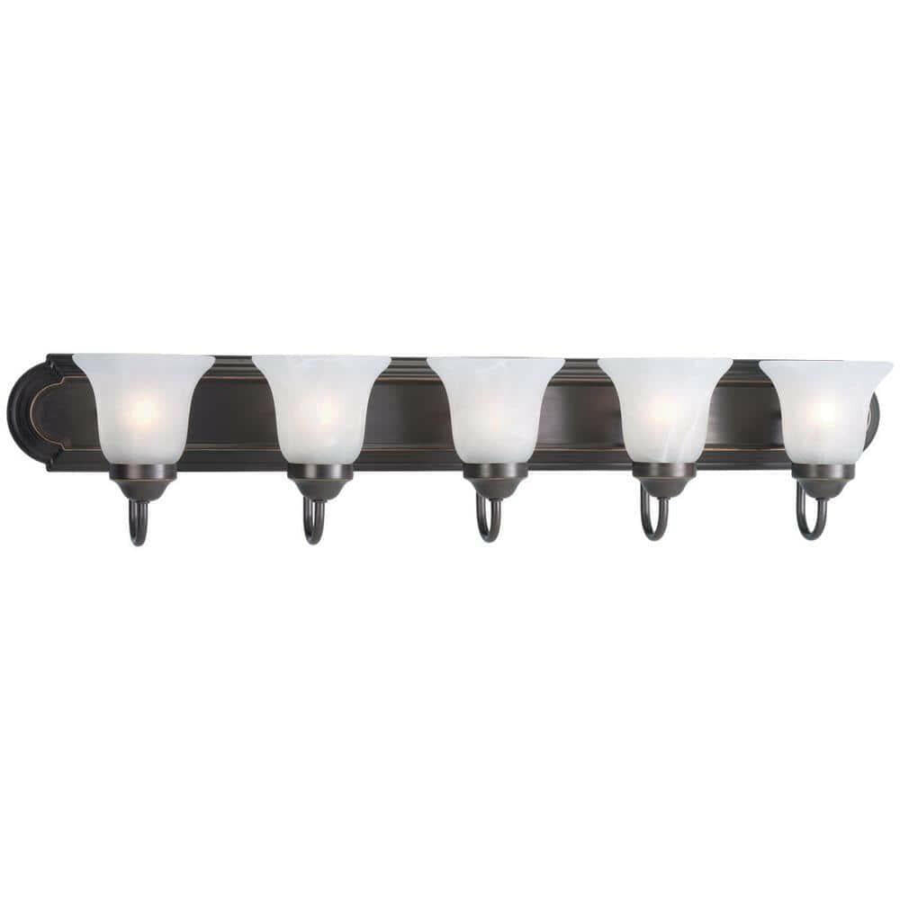 NEW Progress Lighting Vanity Light W/ Glass Shades 36" 5-Light Antique Bronze LOT 3783.