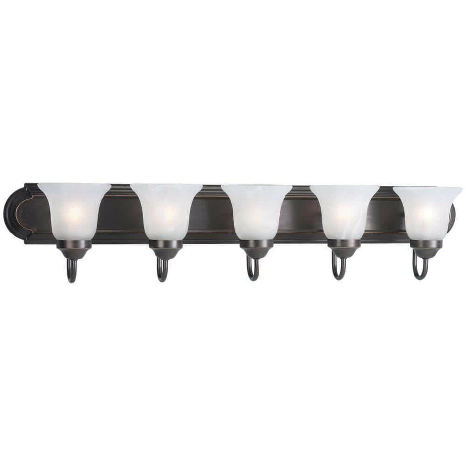 NEW Progress Lighting Vanity Light W/ Glass Shades 36" 5-Light Antique Bronze LOT 3783.