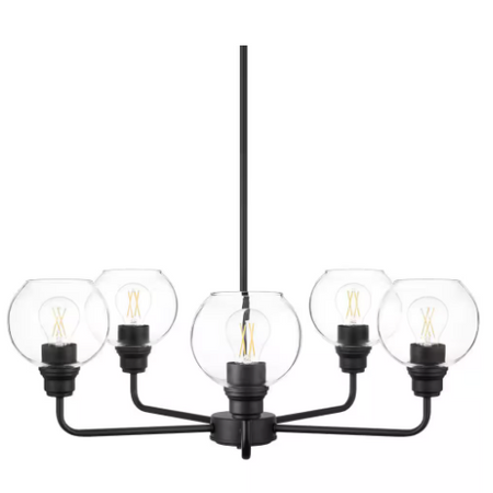 Hampton Bay Florabelle 5-Light Chandelier Matte Black Clear Globes NEW LOT 3876.