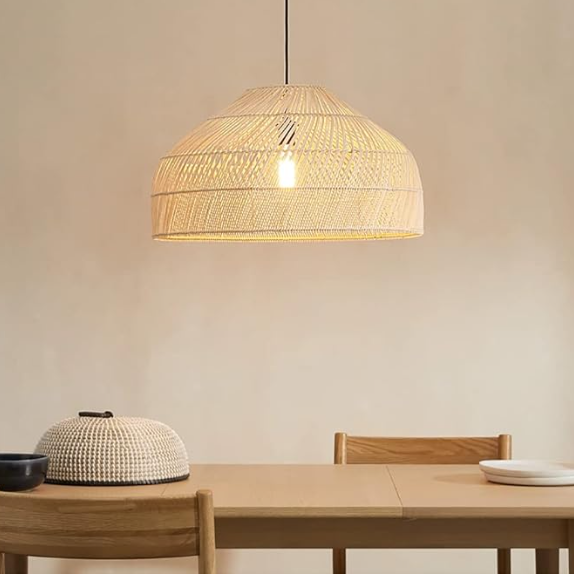 Bamboo Pendant Light Fixture 1 Light Basket Rattan Hanging Light, Boho Style Woven Pendant Lamp.