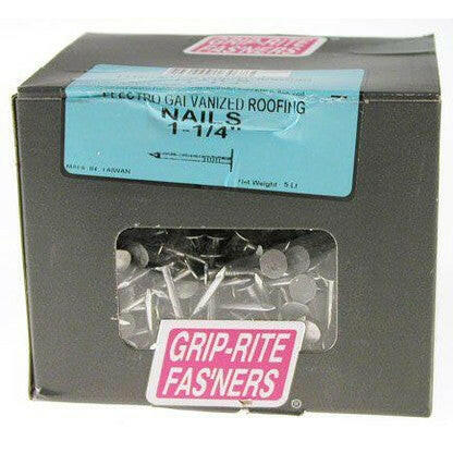 Grip-Rite 1-1/4 in. Electro Galvanized Roofing Nails (5 lb. Box) NEW LOT 2093.
