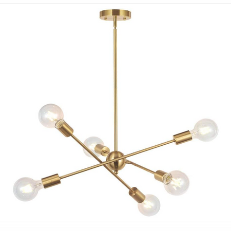 NEW BONLICHT Modern Sputnik Chandelier Lighting 6 Lights Brushed Brass Chandelier Mid Century Pendant Lighting Gold LOT 4415.