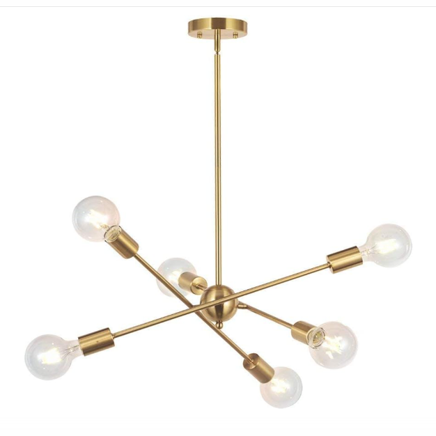 NEW BONLICHT Modern Sputnik Chandelier Lighting 6 Lights Brushed Brass Chandelier Mid Century Pendant Lighting Gold LOT 4415.