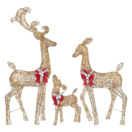 NEW Home Accents Holiday 3-Piece Warm White LED Gold Deer Family Holiday Yard Decoration LOT 4232.
